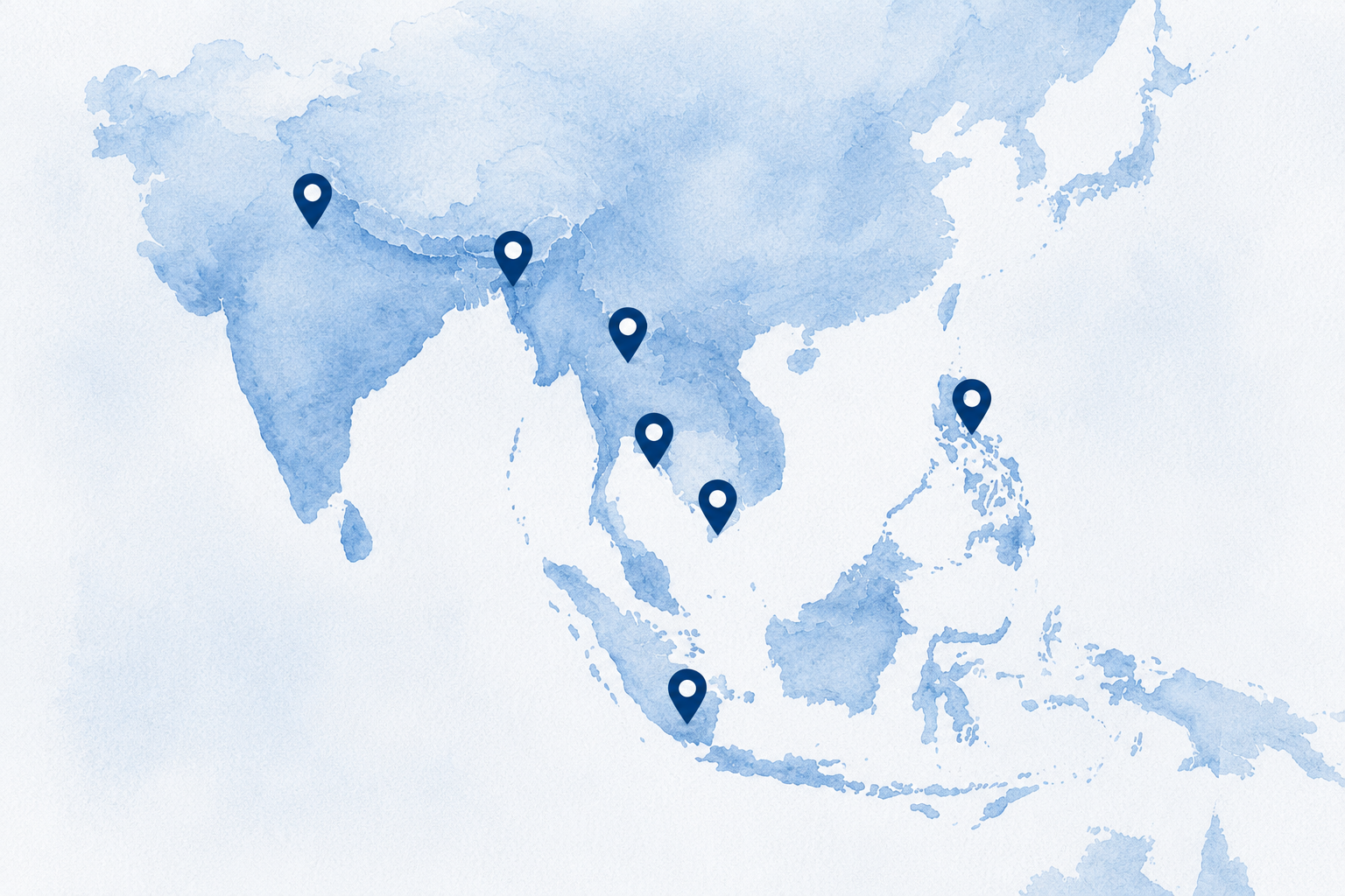 Map of Asia showing Bible Worker locations