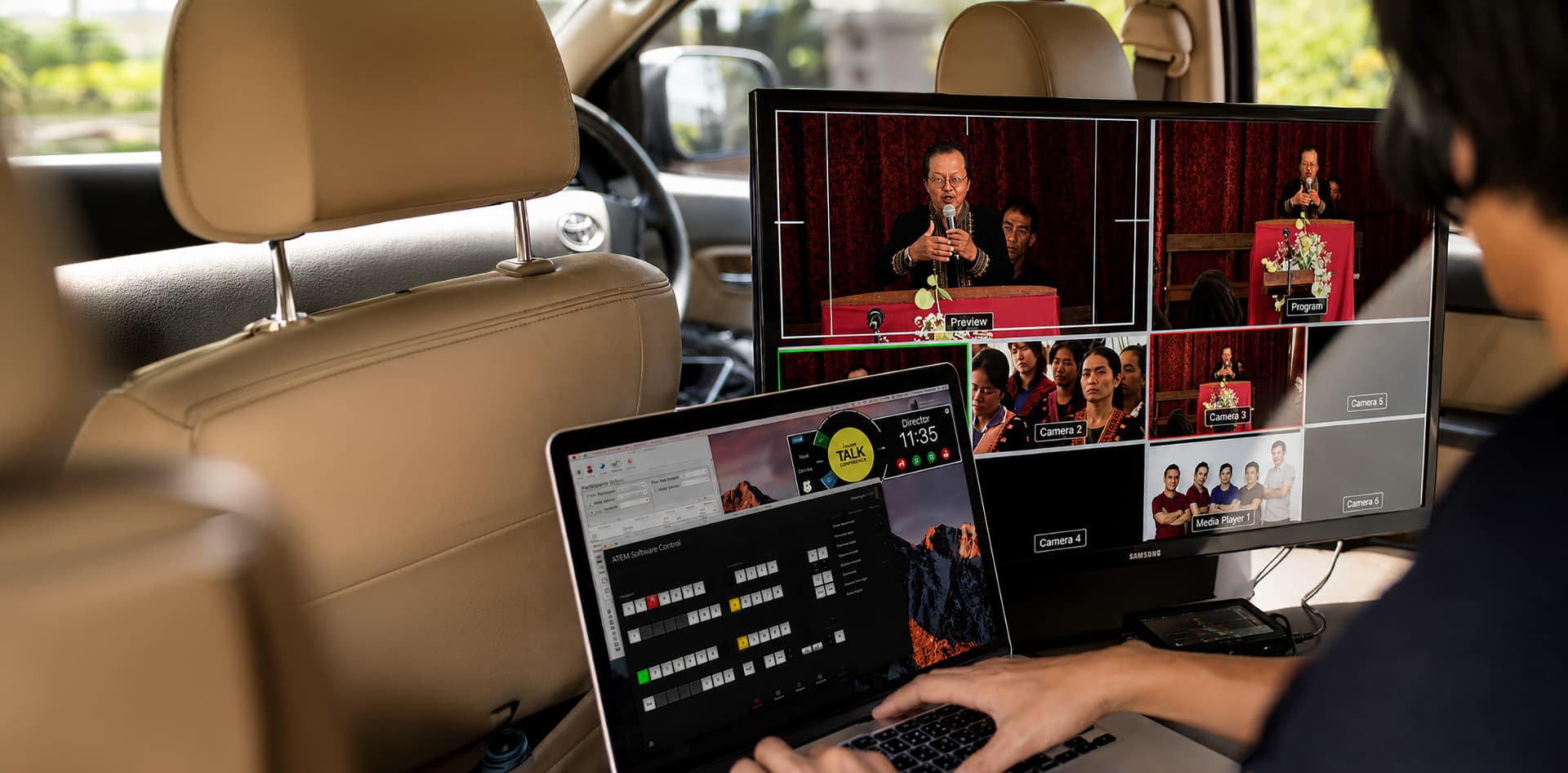 A mobile digital control room streaming a church service from a van