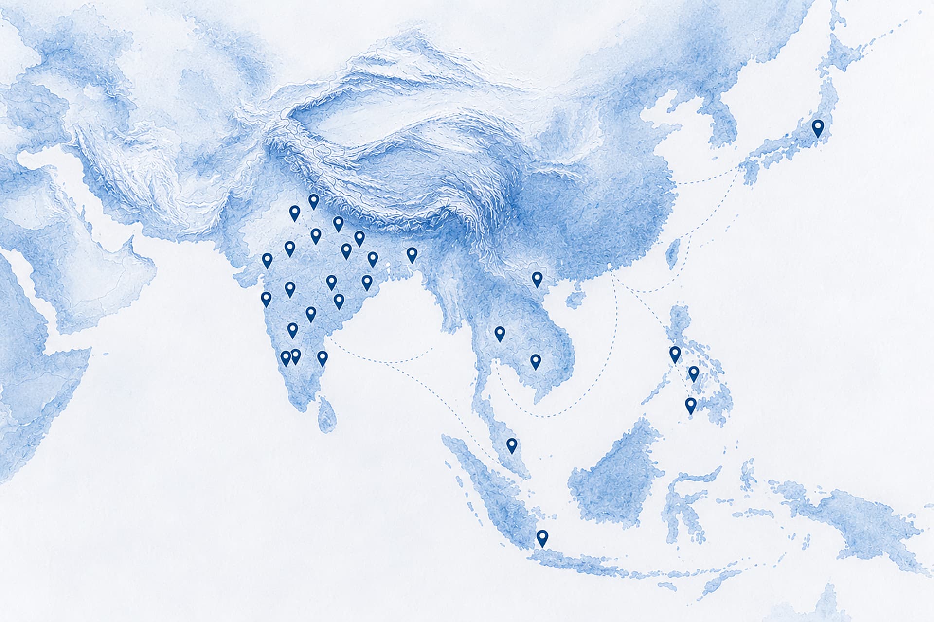 Map of Asia showing Bible Worker locations