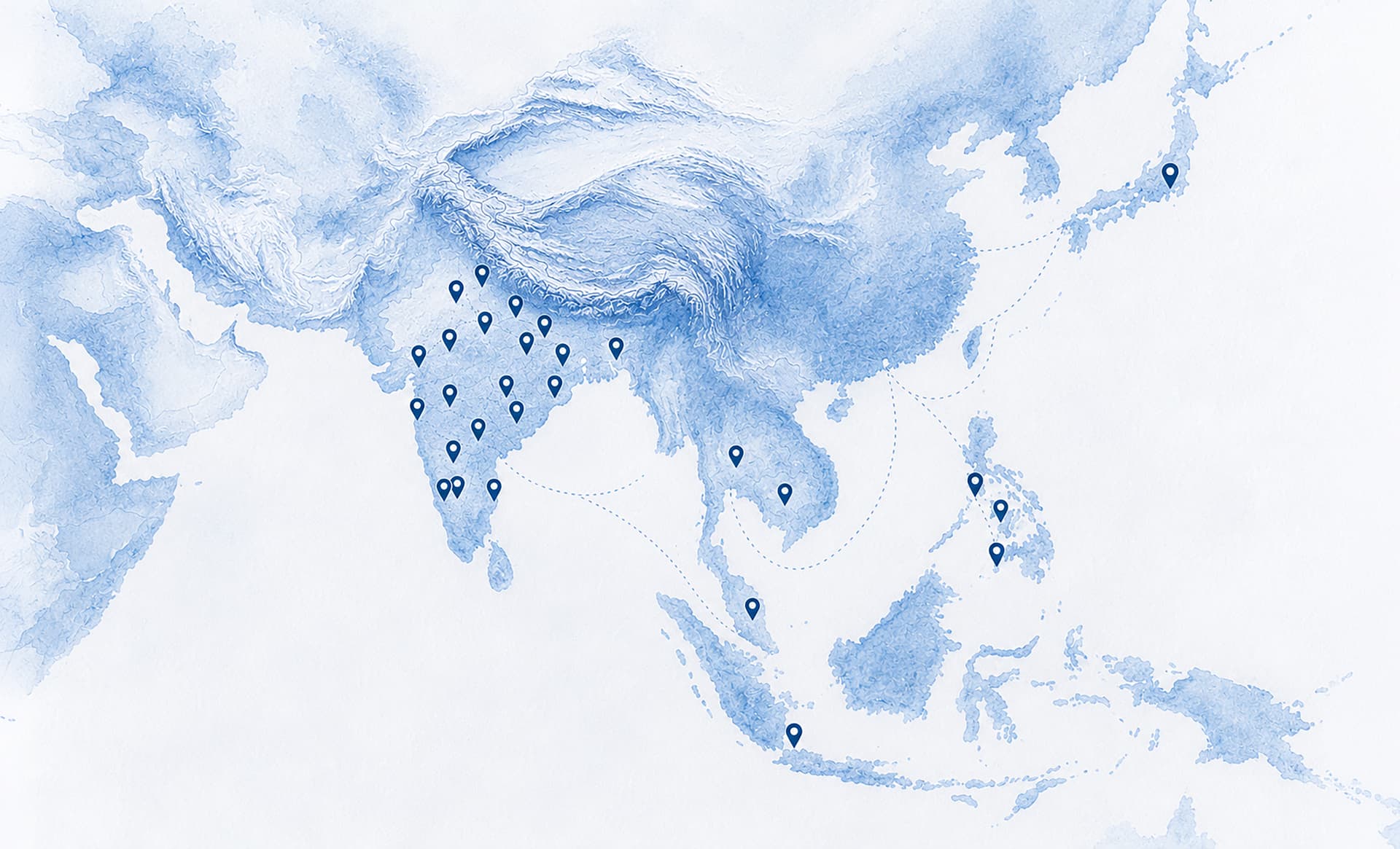 Watercolor map of the Jesus for Asia mission field across South Asia, Southeast Asia, East Asia, the island nations, and sensitive countries